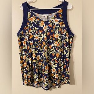 Womens J. Jill‎ Blue Floral Sleeveless V-Neck Blouse Size Large